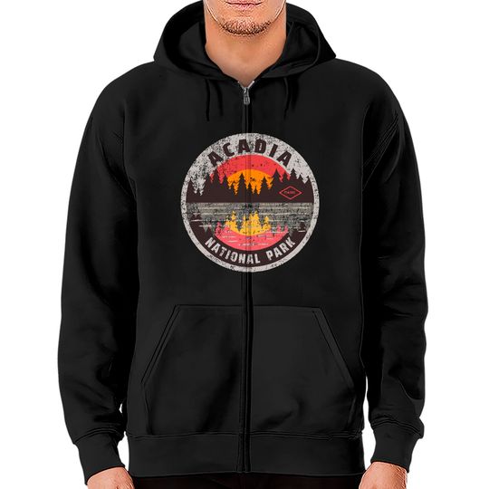 Discover Vintage Acadia National Park Maine Camping Hiking Zip Hoodie