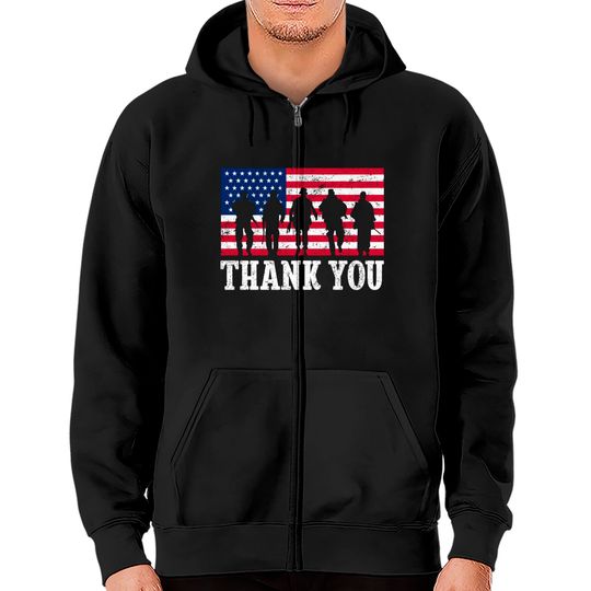 Discover Patriotic American Flag Thank You Men Women Girls Boys Kids Zip Hoodie