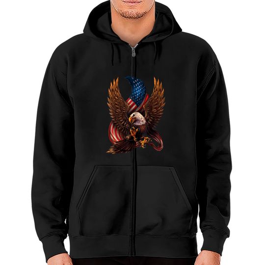 Discover Patriotic American Design With Eagle And Flag Zip Hoodie
