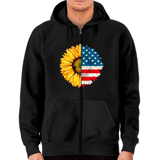 Discover Honeygod 4th July American Patriotic Flower Zip Hoodie Sunflower American Flag Zip Hoodie Graphic Crew Neck Short Sleeve Tees
