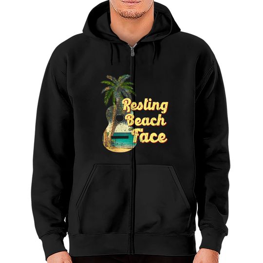 Discover Resting Beach Face Zip Hoodie Guitar Coconut Tree Tropical