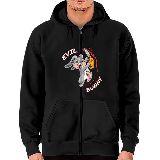Discover Evil Bunny Zip Hoodie Halloween Funny Bad Rabbit Killer Zip Hoodie