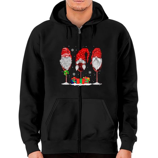 Discover Three Glasses Of Wines Christmas Gnomes Funny Holiday Gifts Zip Hoodie