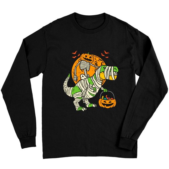 Discover Kids Pumpkin Skeleton On Trex Funny Halloween Dinosaur Long Sleeves