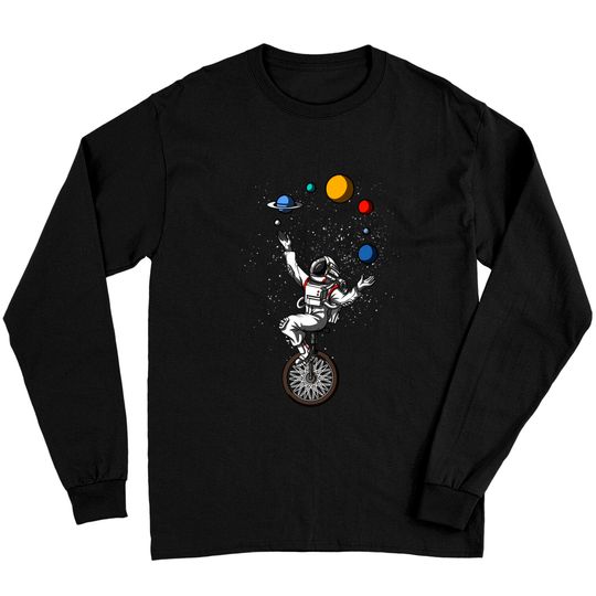 Discover Space Astronaut Bicycle Juggling Planets Cosmic Astronomy Long Sleeve