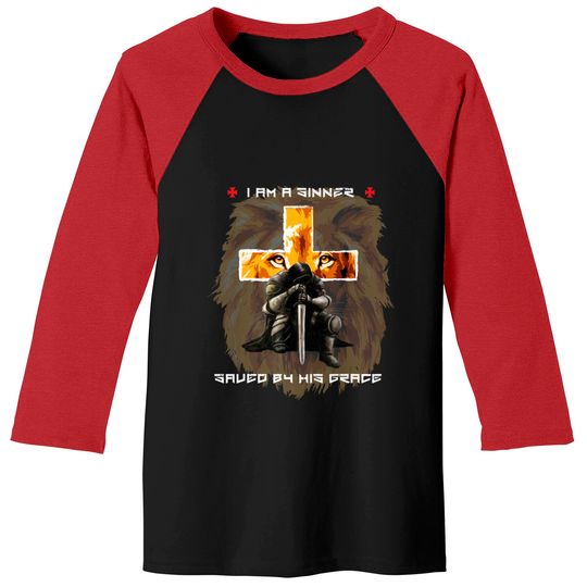 Discover Sinner Baseball Tees Sinner Saved By Gods Grace Christian Messages Lion Cross