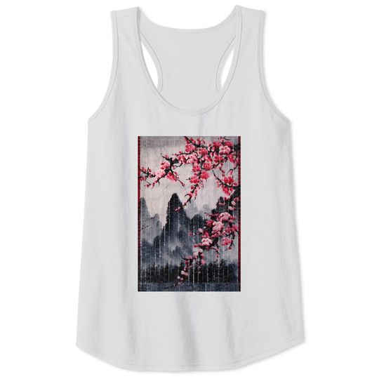 Discover Vintage Cherry Blossom Woodblock Japanese Graphical Art Tank Top
