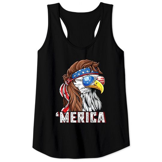 Discover Merica USA American Flag Patriotic 4th of July Bald Eagle Tank Top