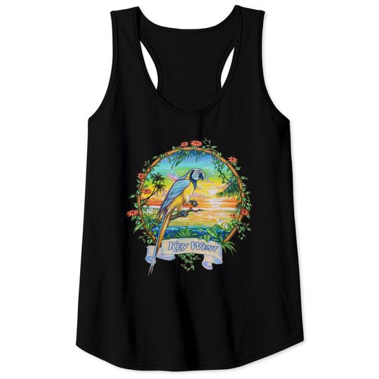 Discover Key West, Florida Vintage Tropical Sunset Beach Parrot Tank Tops