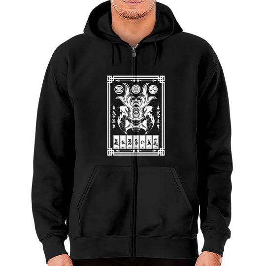 Discover Japanese Anime Kitsune Mask Samurai Oni Kanji Zip Hoodies