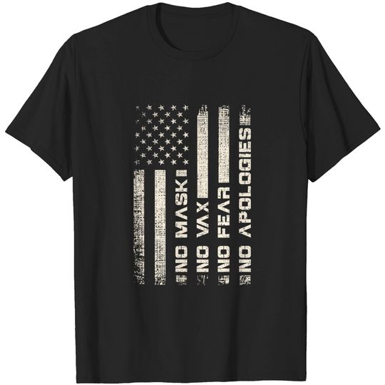 Discover No Mask No Vax Apologies Anti Vaccine USA Flag T-Shirt