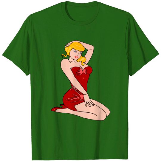 Discover Woman Kneeling (light Skin, Red Dress, Blonde Hair T Shirt