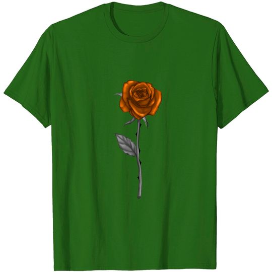 Discover Single Golden Rose On A Long Stem With A Leaf T Shirt