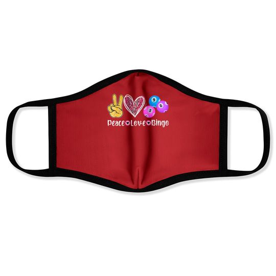 Discover Peace Love Bingo Funny Bingo Lover Face Masks
