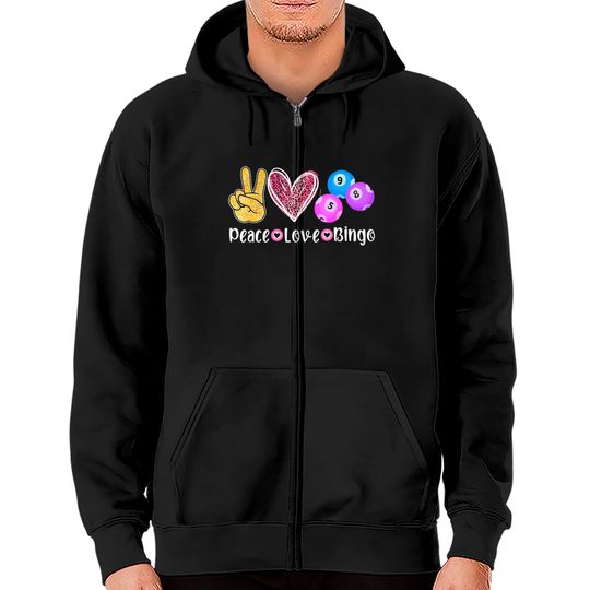 Discover Peace Love Bingo Funny Bingo Lover Zip Hoodies