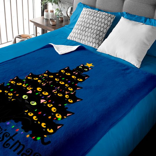 Discover Meowy Cat Christmas Tree Blanket