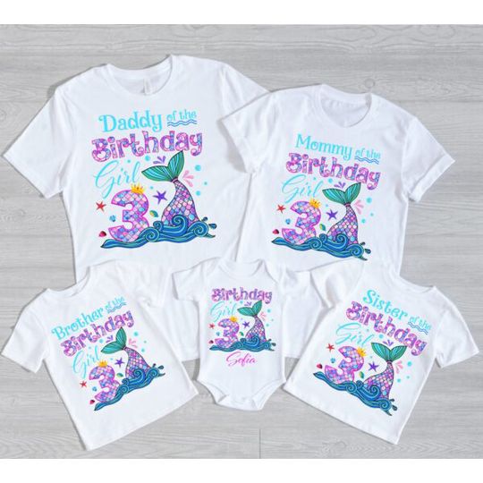 Discover Mermaid Birthday 1st Outfit Kids Family Custom Shirt