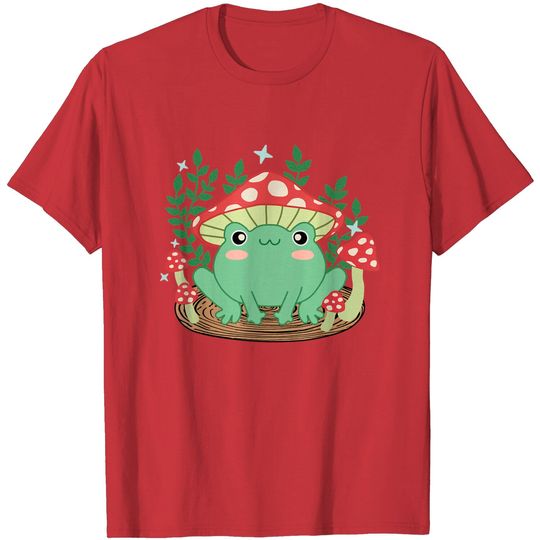 Discover Cute Kawaii Cottagecore Aesthetic Fungi Mushroom Hat Frog T-Shirt