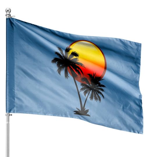 Discover Sunset and Palm Trees Tropical House Flags