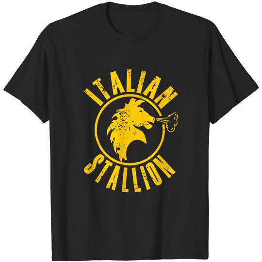 Discover Rocky T-Shirt Distressed Yellow Italian Stallion Black Tee