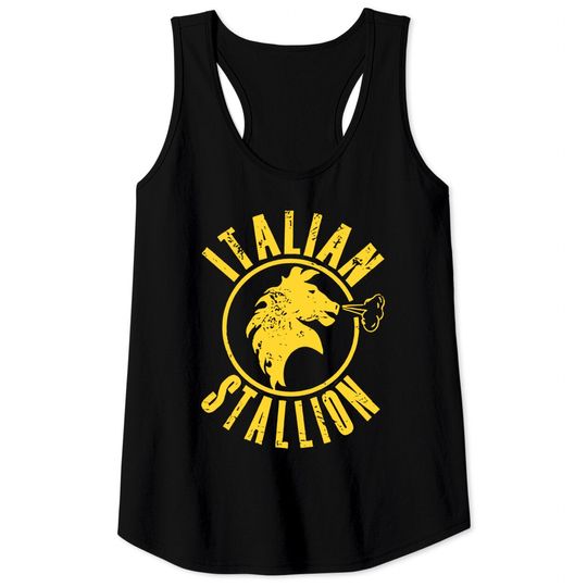 Discover Rocky Tank Tops Distressed Yellow Italian Stallion Black Tee