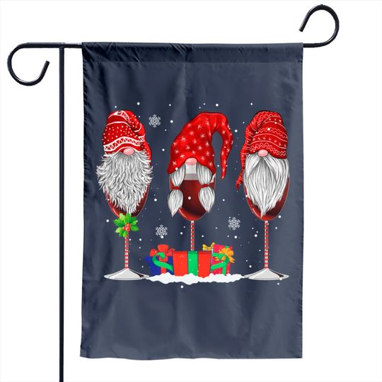 Discover Three Glasses Of Wines Christmas Gnomes Funny Holiday Gifts Garden Flag