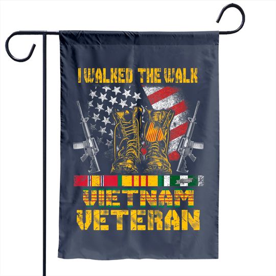 Discover Vietnam Veteran With Us Flag With Combat Boots Patriotic Premium Garden Flag