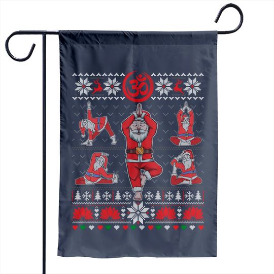 Discover Xmas Santa Claus Meditation Yoga Pose Namaste Ugly Sweater Garden Flag