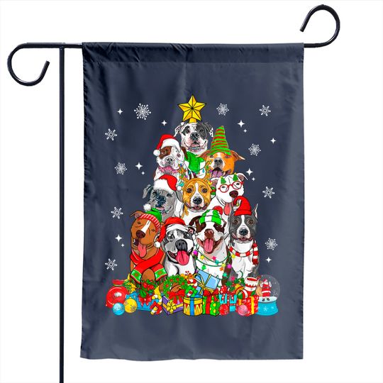 Discover Christmas Tree Lights Pitbull Dog Lover Xmas Pajama Garden Flag