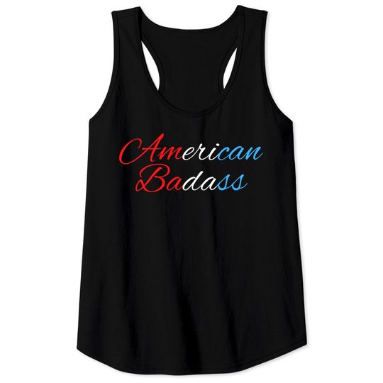 Discover Kid Rock American Badass (red white and blue cursive script font) Tank Tops