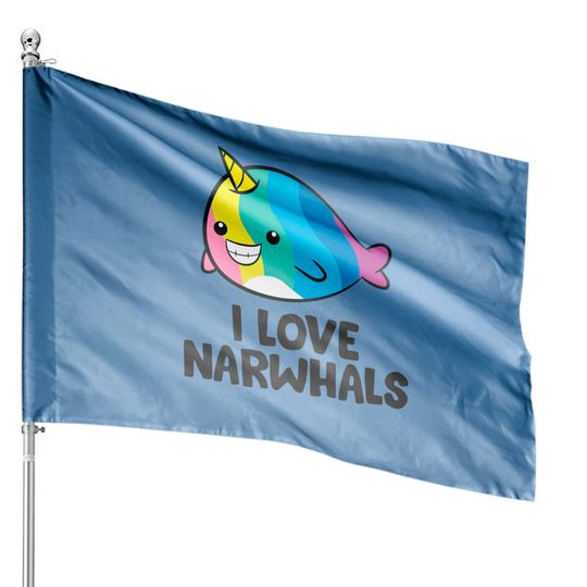 Discover Rainbow Narwhal House Flags I Love Narwhals Cute Rainbow Narwhal