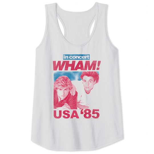 Discover Wham in Concert George Michael and Andrew Ridgeley USA '85 Adult Tank Tops 80s Graphic Tee