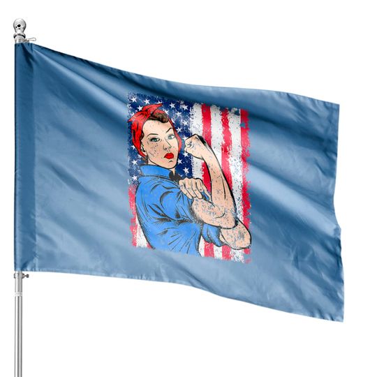 Discover Rosie The Riveter Feminist Patriotic USA Flag 4th of July House Flags