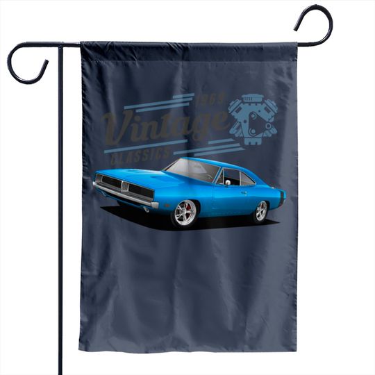Discover Vintage Blue Charger And Engine Garden Flag