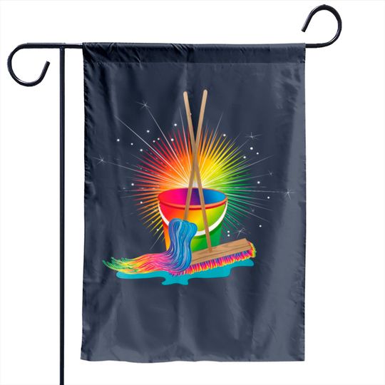 Discover Mop, Broom And Bucket In Rainbow Colors Garden Flag