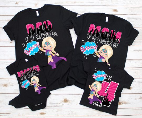 Discover Family Matching Superhero Girl Birthday Shirts, Personalized Superhero Party, Family Birthday Custom T Shirt