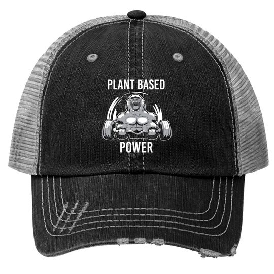Discover Plant Based Power Vegan Gorilla Gym Fitness Bodybuilder Trucker Hats