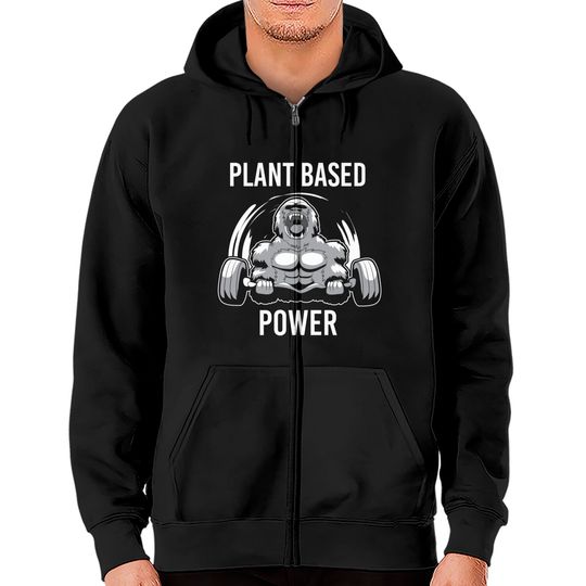 Discover Plant Based Power Vegan Gorilla Gym Fitness Bodybuilder Zip Hoodies