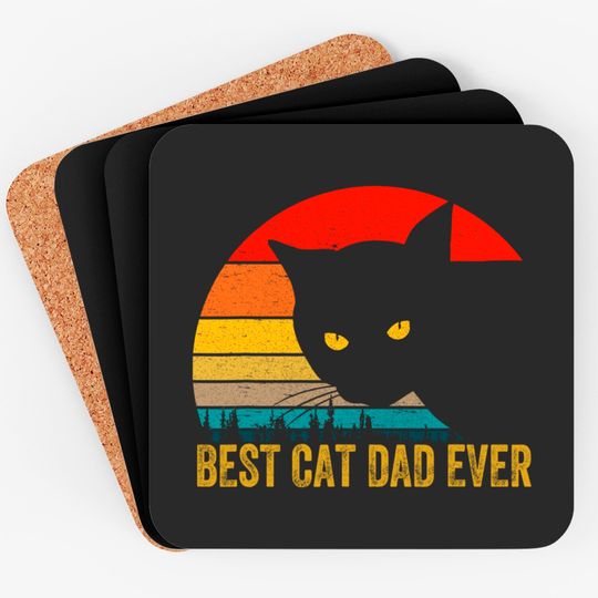 Discover Vintage Best Cat Dad Ever Bump Fit Fathers Day Gift Coaster