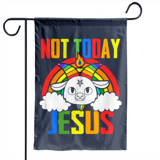 Discover Not Today Jesus Unicorn Satan Goat Rainbow Satanism Garden Flag