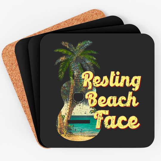 Discover Resting Beach Face Coaster Guitar Coconut Tree Tropical