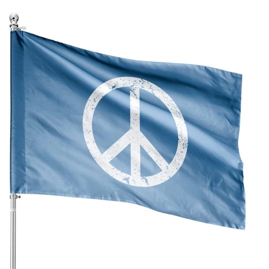 Discover Vintage Peace Sign White Distressed House Flag