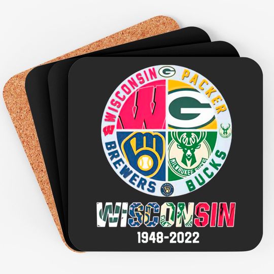 Discover Wisconsin Sports Team Coasters - Packers, Brewers, Bucks