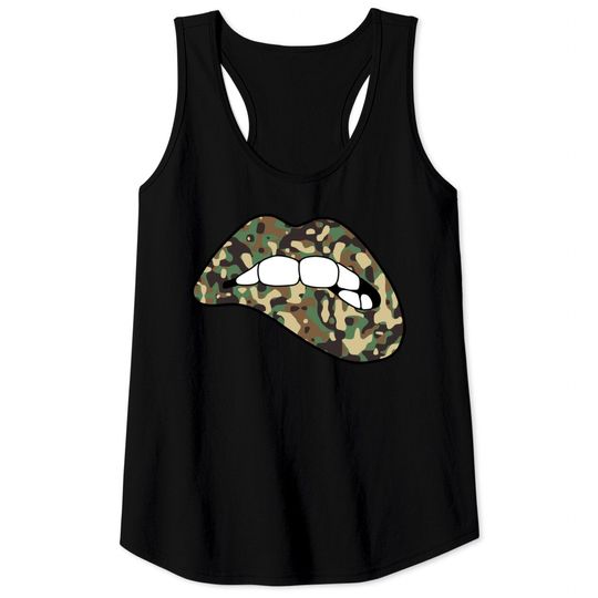 Discover Camo Lips Camouflage Biting Lip Sexy Trendy Lips Tank Tops