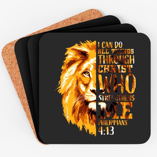 Discover Mens Philippians 4:13 Christian Bible Verse Gift Lion Coasters