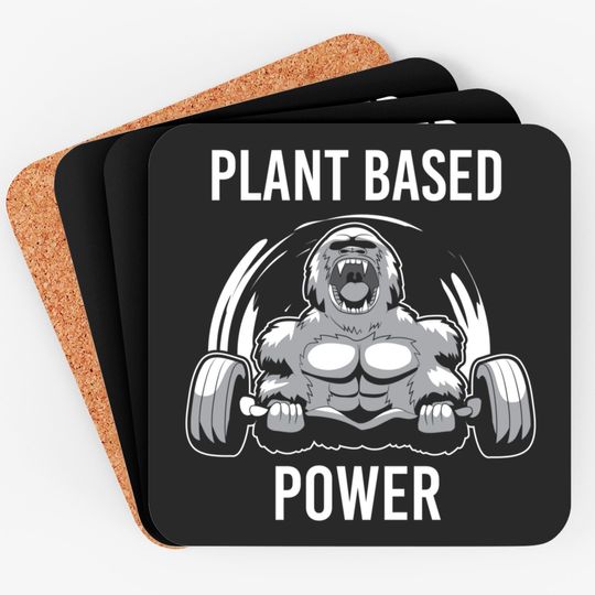 Discover Plant Based Power Vegan Gorilla Gym Fitness Bodybuilder Coasters