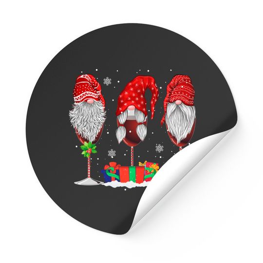 Discover Three Glasses Of Wines Christmas Gnomes Funny Holiday Gifts Sticker