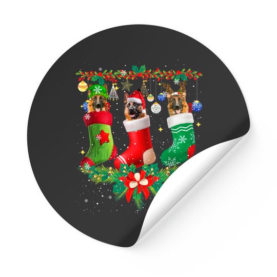 Discover German Shepherd Christmas Socks Tree Light Xmas Santa Hat Sticker
