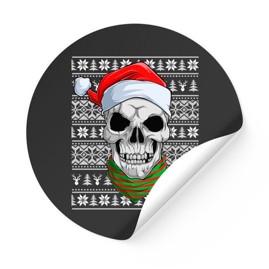 Discover Ugly Sweater Skull Face With Santa Hat Christmas Pajama Xmas Sticker