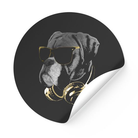 Discover Boxer Dog With Sunglasses And Headphones Sticker